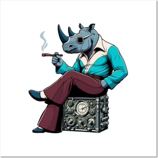 70s rhino Relaxing on steampunk Radio - Unique Digital Art Posters and Art